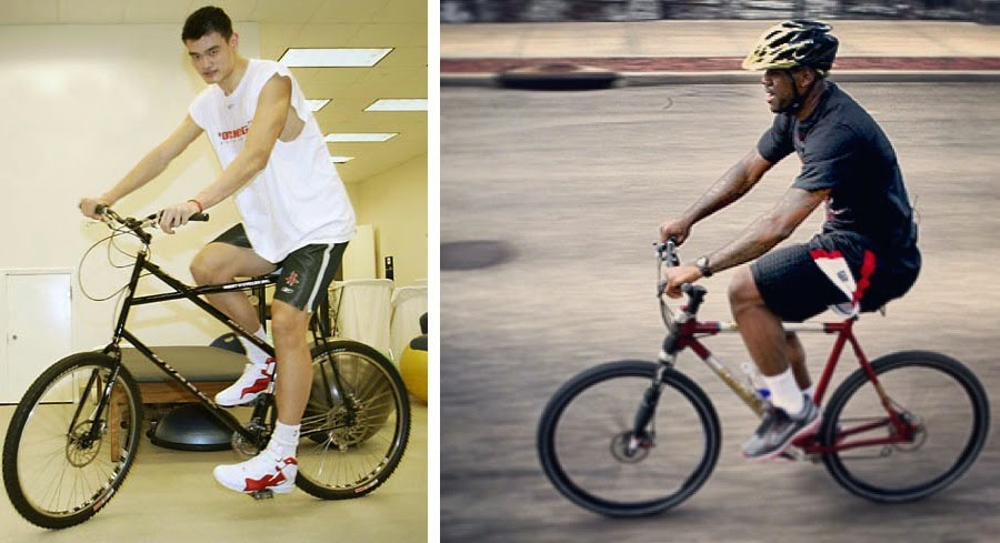 Yao Ming and Lebron James on 29" Mountain Bikes