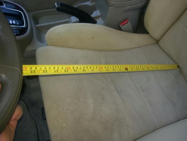 Measuring pan depth on aftermarket tall car seat for tall people